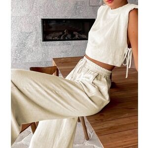 Commense Utility Linen Two Piece Wide Leg Pants Set NWT Size S